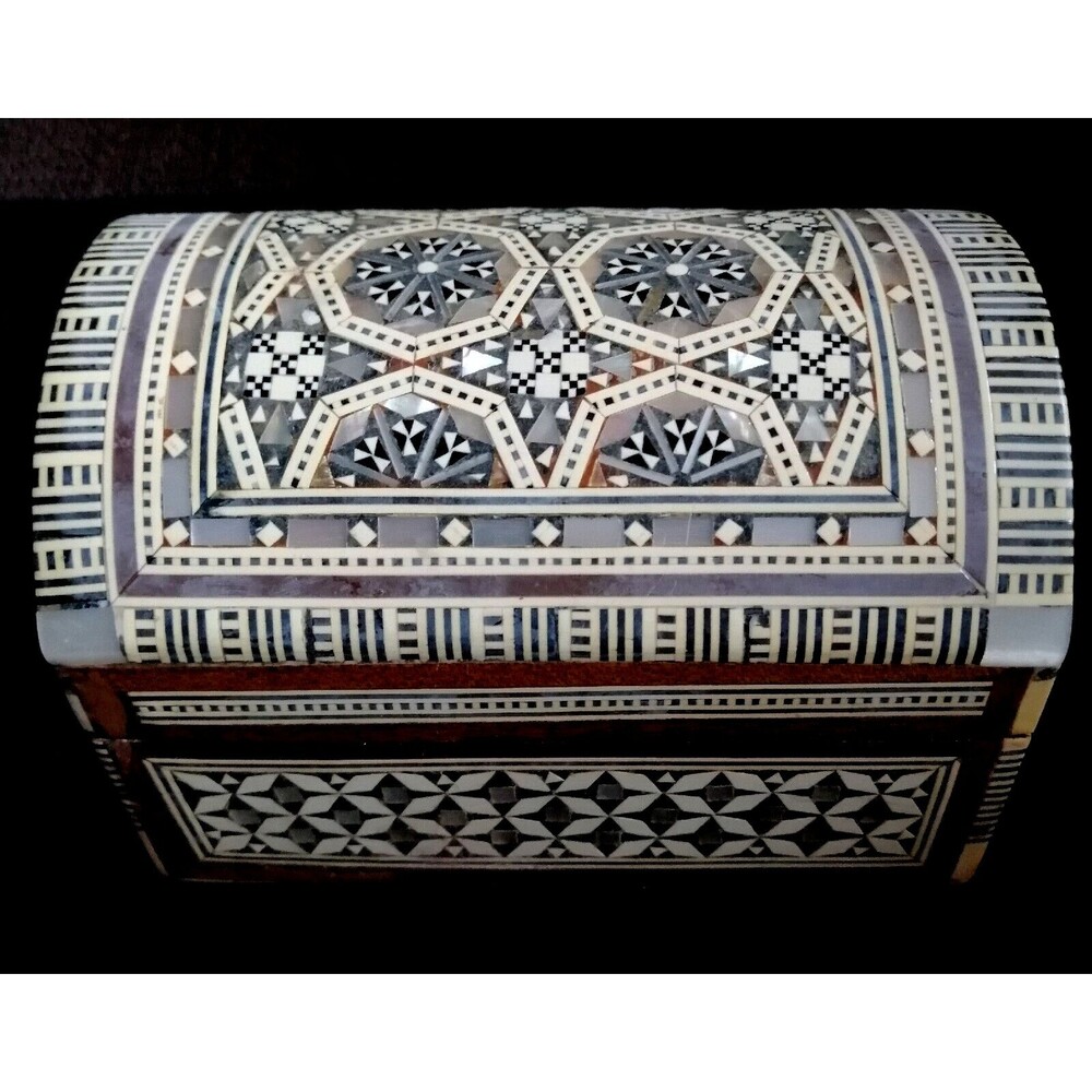 Handcrafted Mosaic Decorative Trinket Box Abalone Inlaid Middle Eastern Moorish